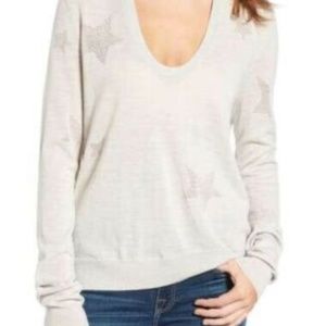 Zadig & Voltaire Cream Merino Star Scoop Neck Rina Sweater Medium